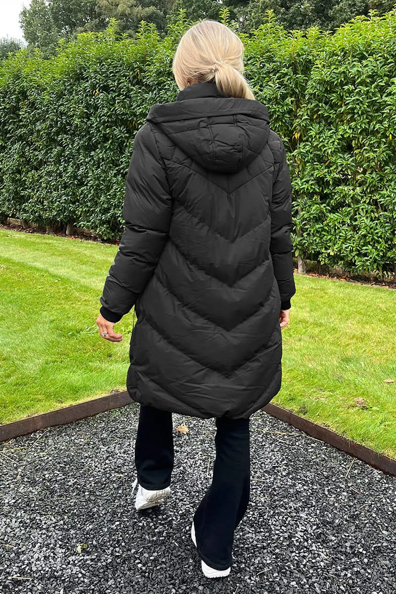 BLACK  PADDED LONGLINE JACKET