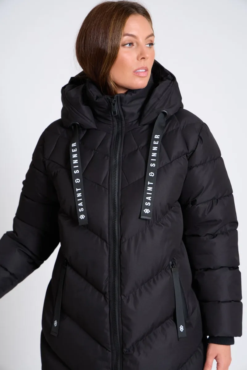 BLACK  PADDED LONGLINE JACKET