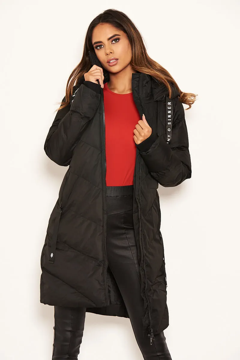 BLACK  PADDED LONGLINE JACKET