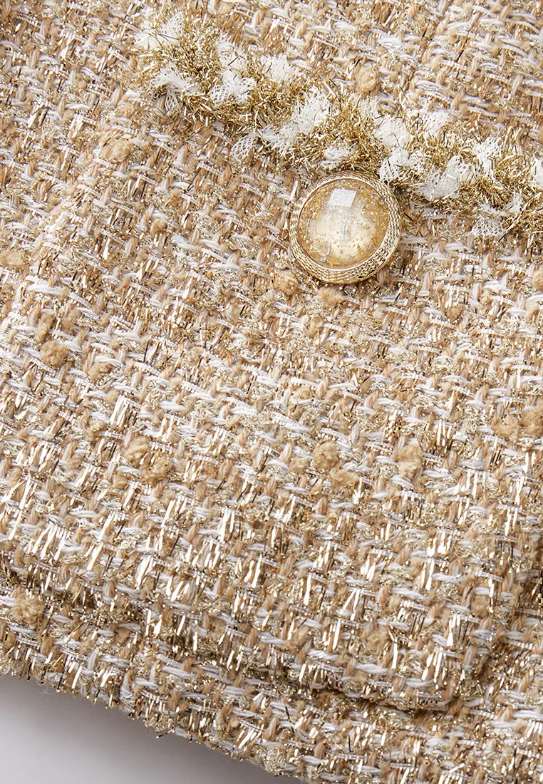 Braided-trim Frayed-detail Lurex Tweed Jacket