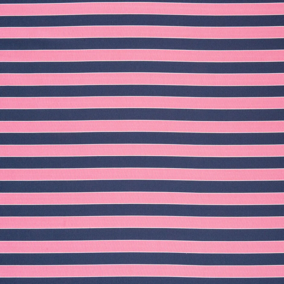 Candy Pink & Midnight Blue Striped Silk & Cotton Twill