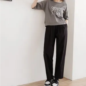 Cotton Elastic Waist Straight Leg Harem Pants Trousers