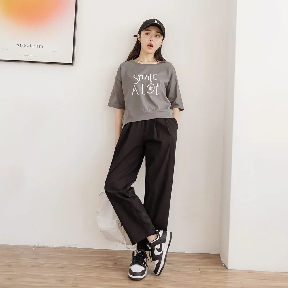 Cotton Elastic Waist Straight Leg Harem Pants Trousers