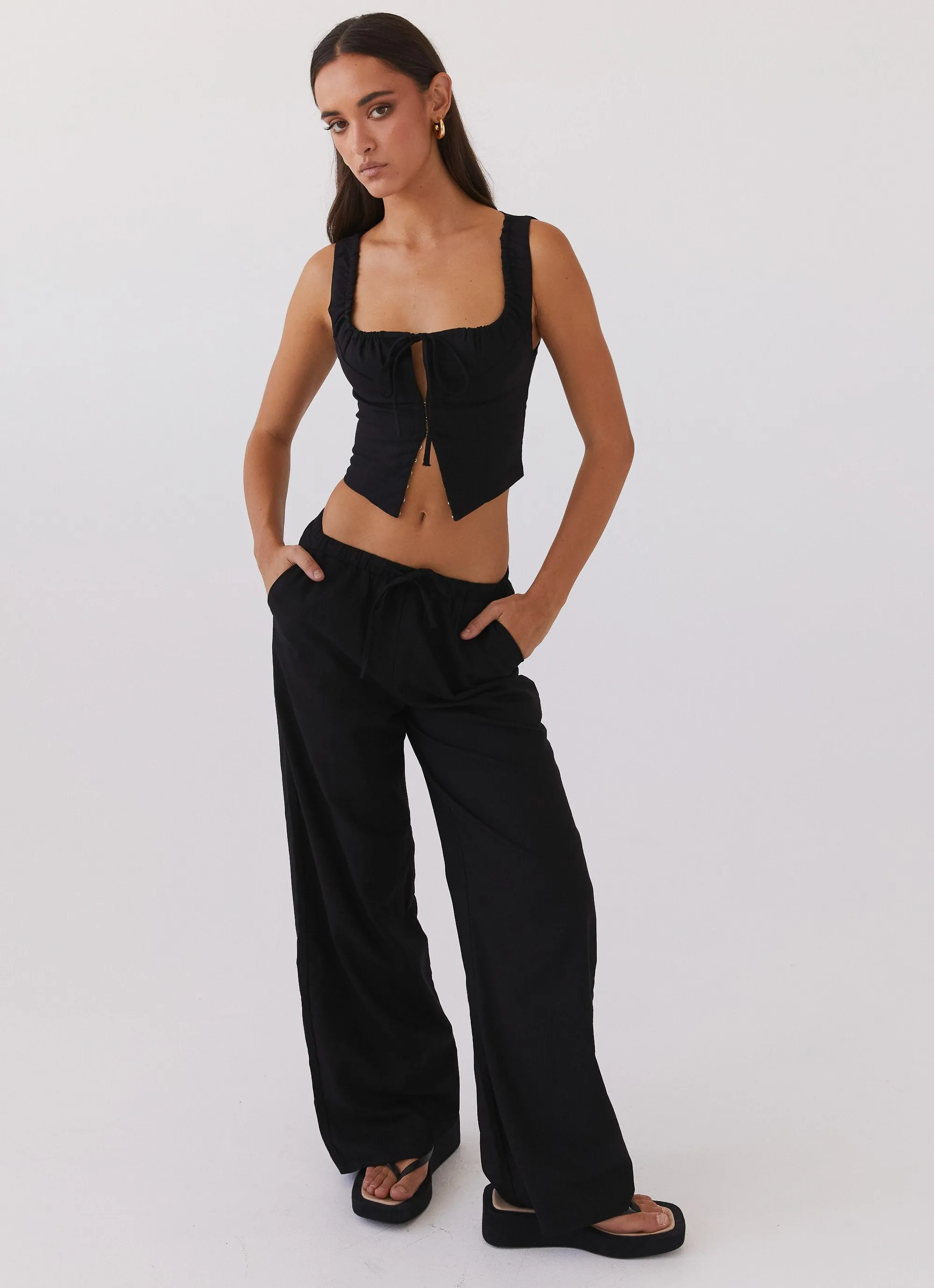 Fresh Face Linen Pants - Black