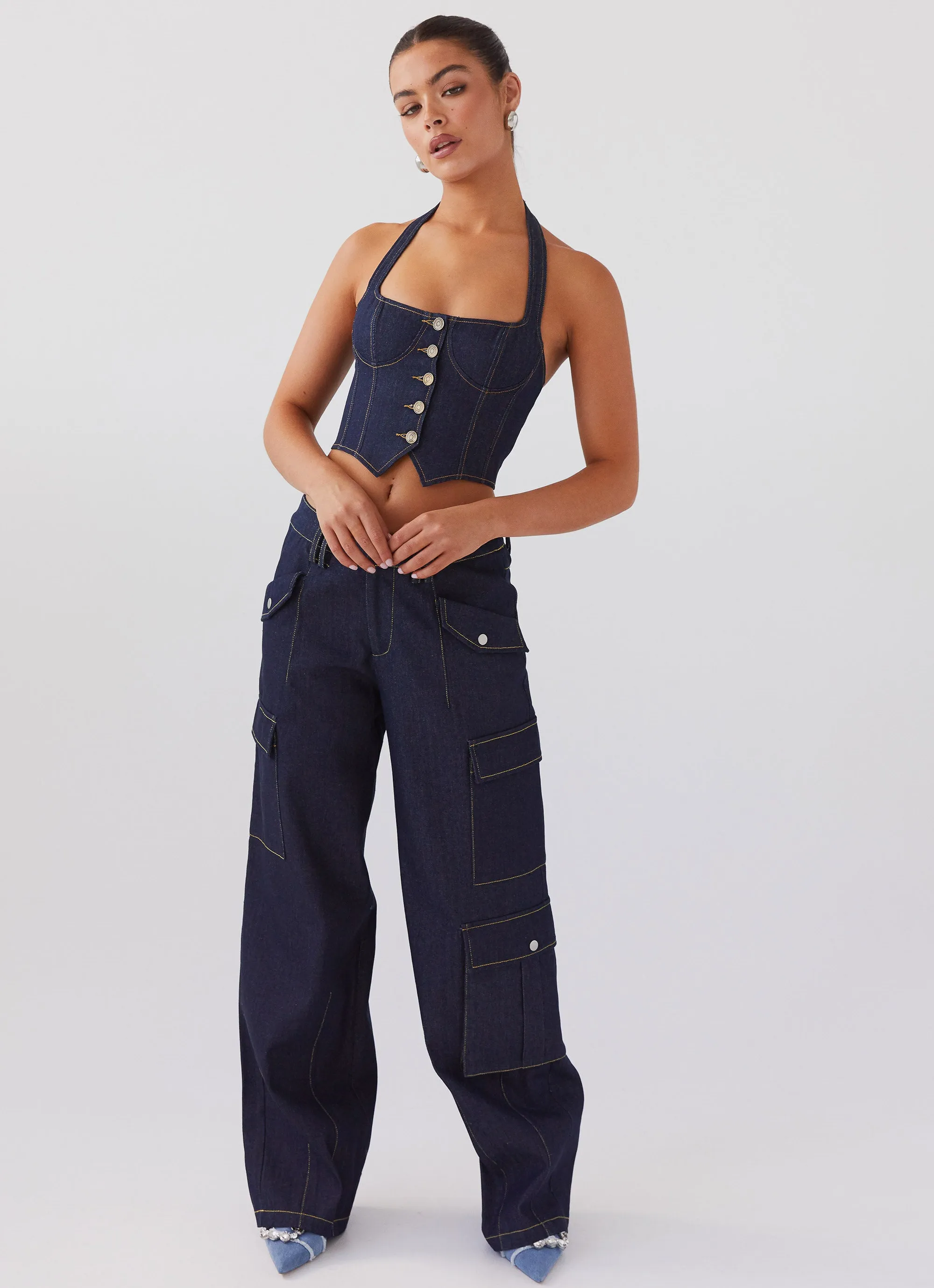 Greedy Denim Cargo Pants - Indigo