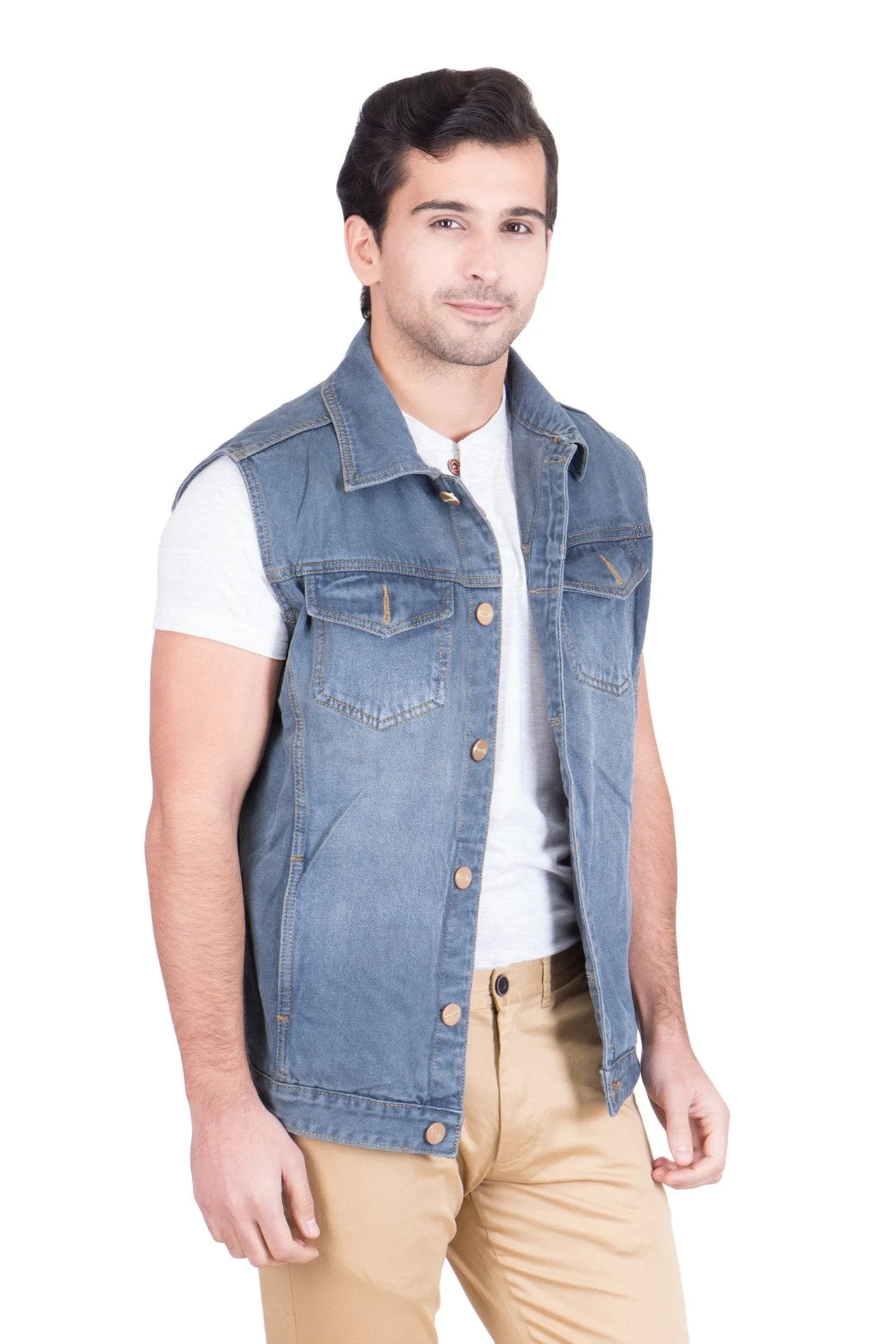 Krossstitch Sleeveless Grey Men's Denim Jacket with Brass Button