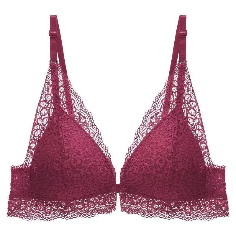 Lace Sexy No Wire Bras Gathering Front Buckle Adjustable Bras