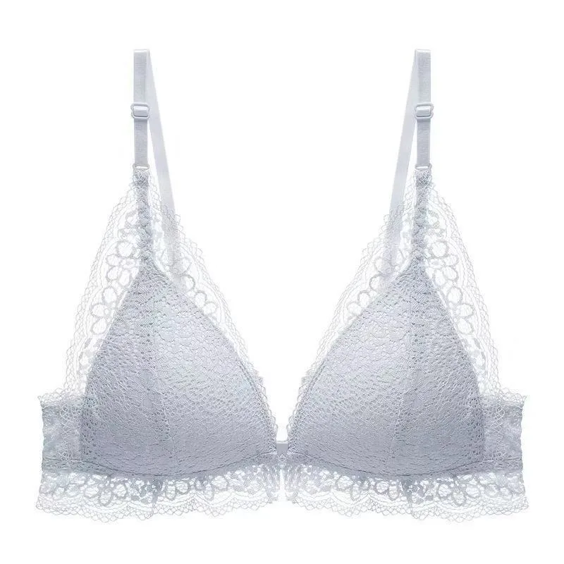 Lace Sexy No Wire Bras Gathering Front Buckle Adjustable Bras