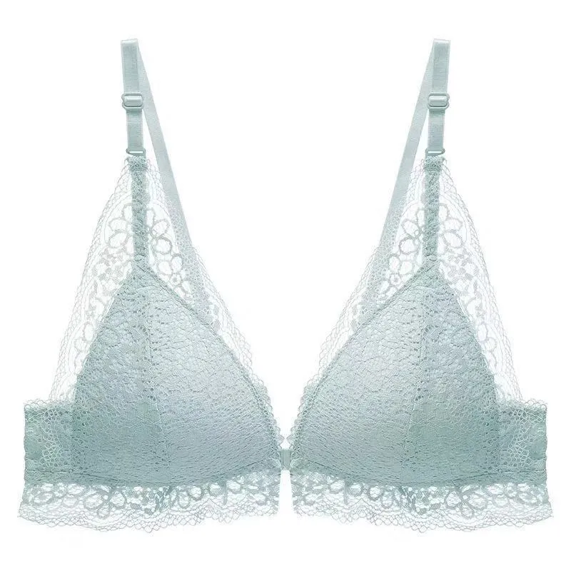 Lace Sexy No Wire Bras Gathering Front Buckle Adjustable Bras