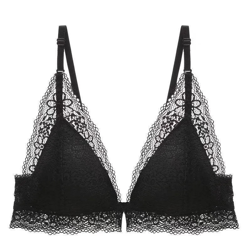 Lace Sexy No Wire Bras Gathering Front Buckle Adjustable Bras