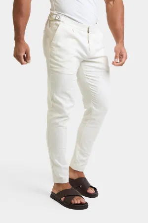 Linen Blend Cropped Pleated Pants in Chalk