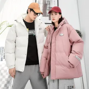 Loose Fit Versatile Casual Hooded Solid Puffer Jacket