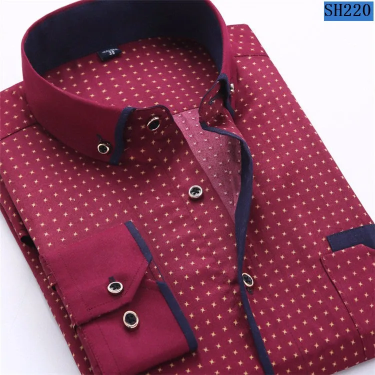 Mens Formal Business Long Sleeved Slim Fit Printed Shirt