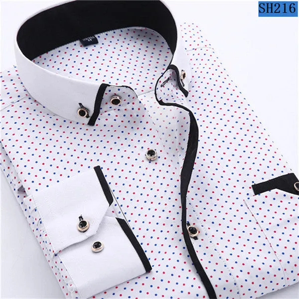 Mens Formal Business Long Sleeved Slim Fit Printed Shirt