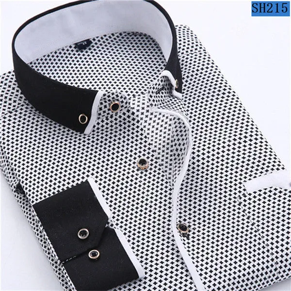 Mens Formal Business Long Sleeved Slim Fit Printed Shirt