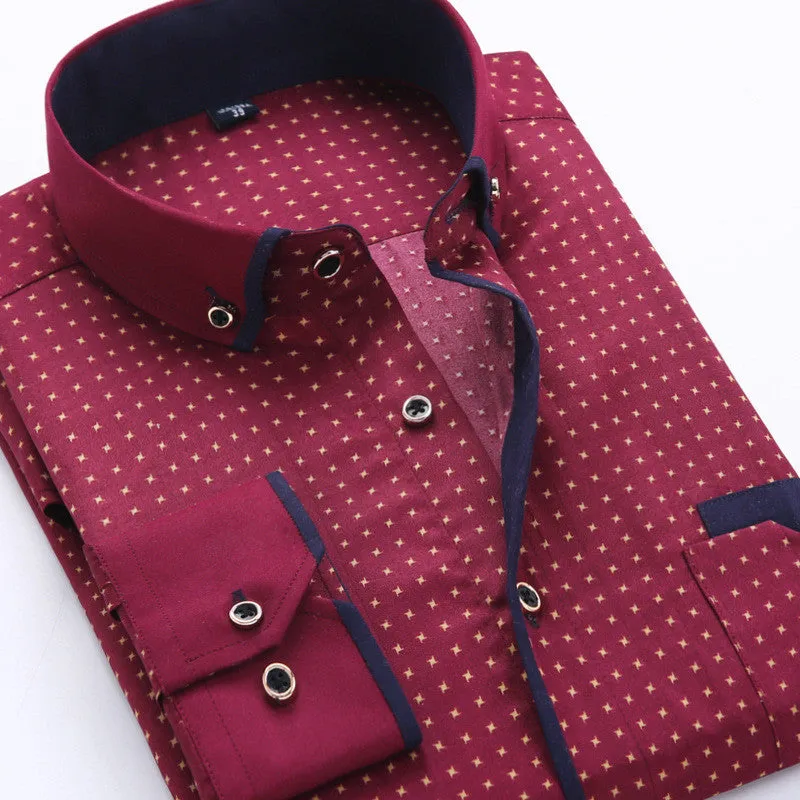 Mens Formal Business Long Sleeved Slim Fit Printed Shirt