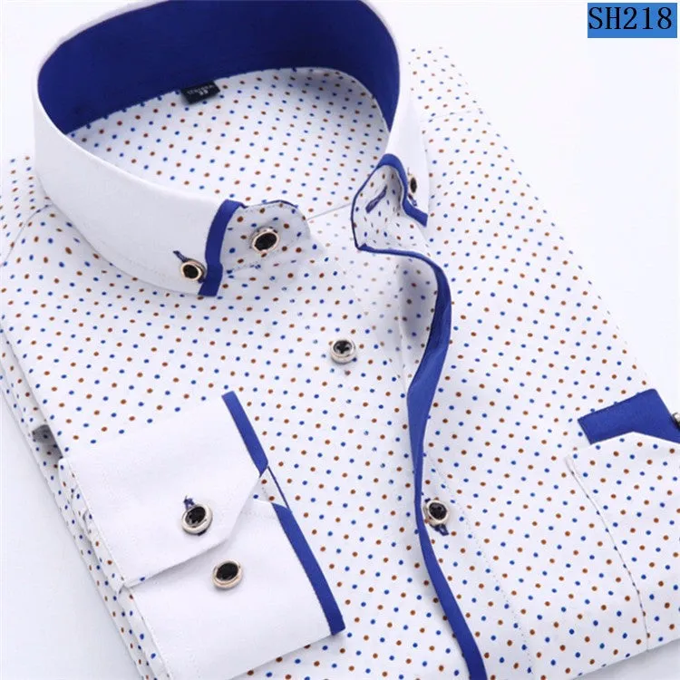 Mens Formal Business Long Sleeved Slim Fit Printed Shirt