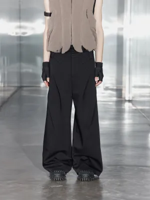 Multi-pleated design wide casual pants