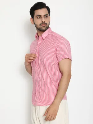 Pink Short Sleeve Cotton Hand Block Printed Men’s Shirt