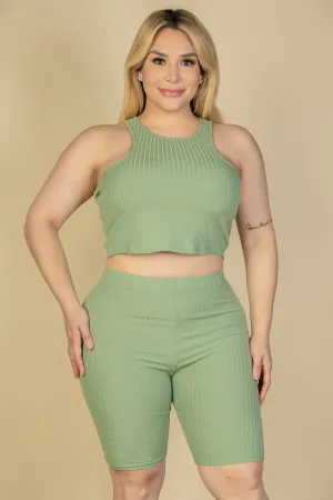 Plus Size Ribbed Cropped Tank Top and Biker Shorts Set (CAPELLA)