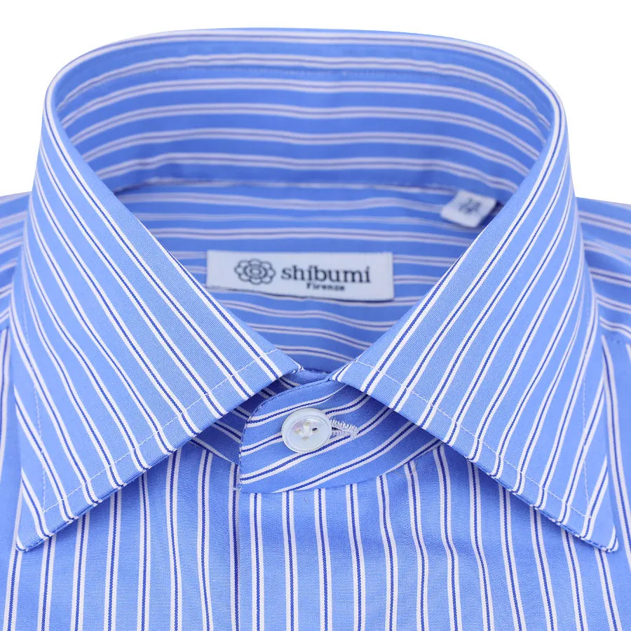 Poplin Semi Spread Shirt - Blue - Halo Stripe