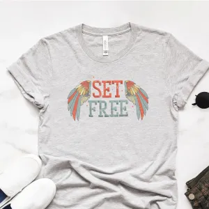 Retro Set Free Tee Shirts For Women - Christian Shirts for Women - Religious Tee Shirts