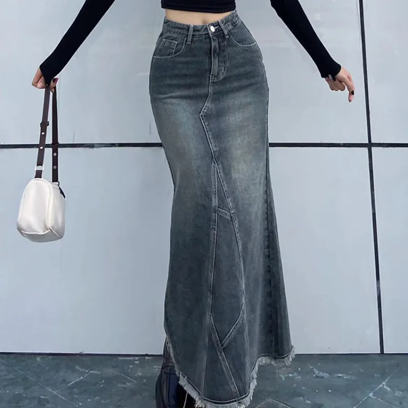 Retro Style All-match Y2K Ankle-length Long Denim Skirts