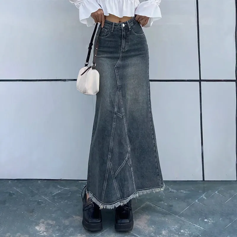 Retro Style All-match Y2K Ankle-length Long Denim Skirts