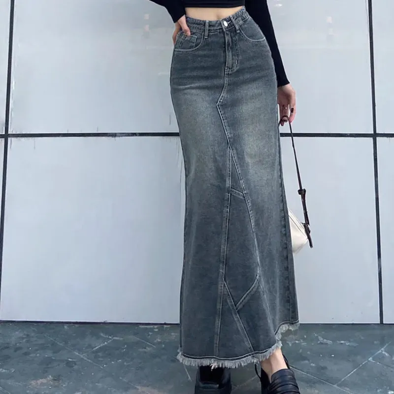 Retro Style All-match Y2K Ankle-length Long Denim Skirts