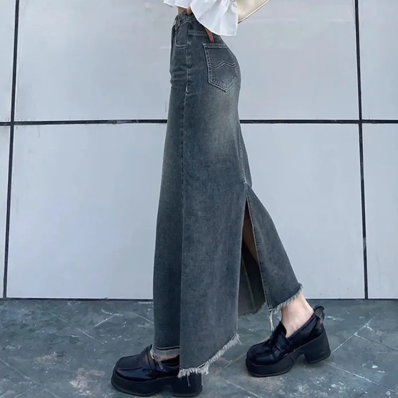 Retro Style All-match Y2K Ankle-length Long Denim Skirts