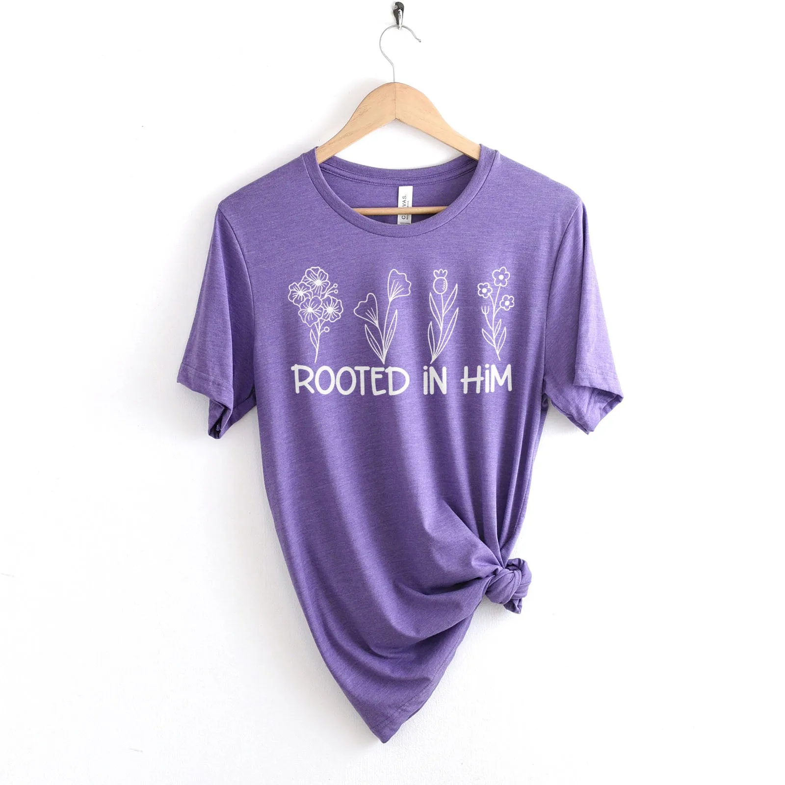 Rooted In Him Foral Tee Shirts For Women - Christian Shirts for Women - Religious Tee Shirts