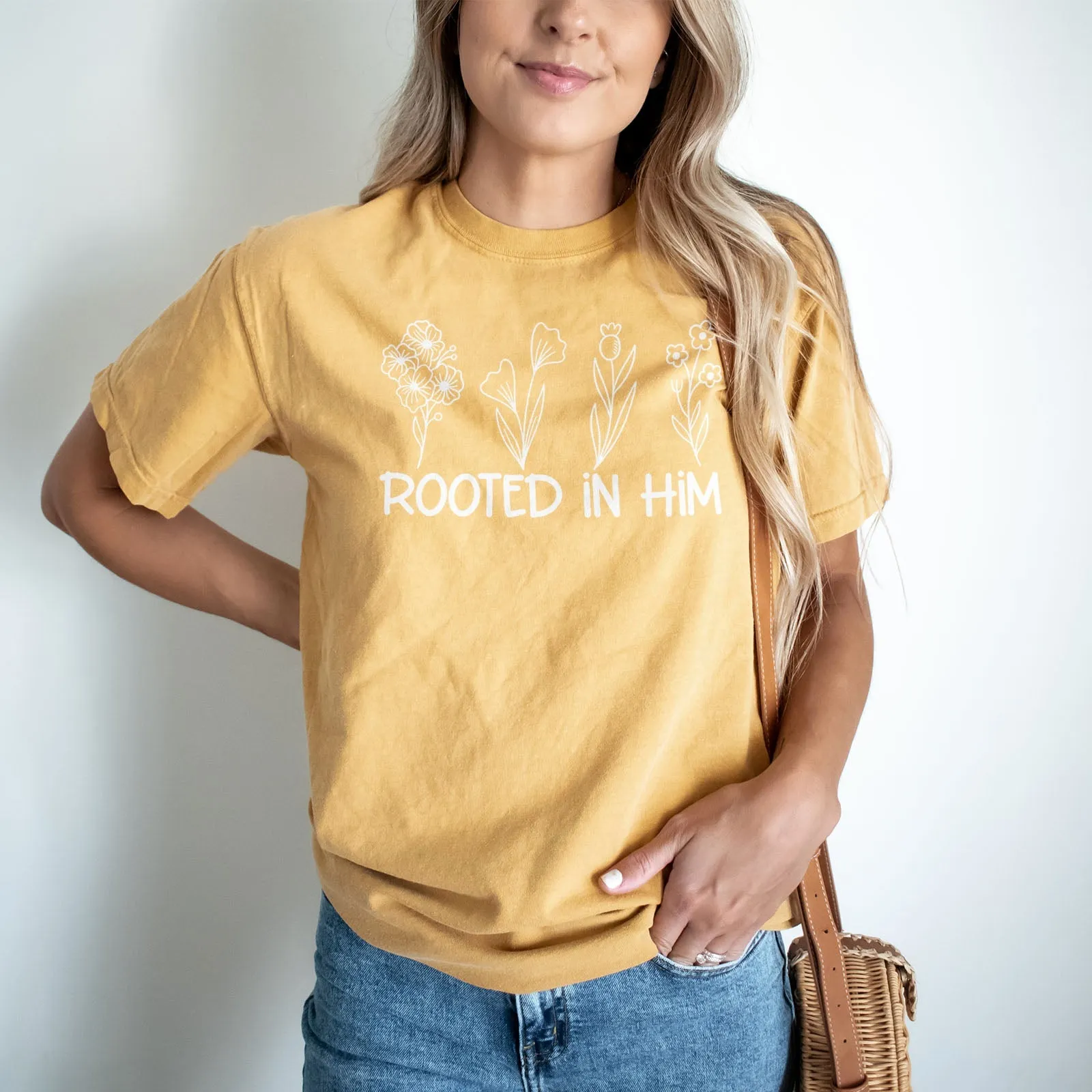 Rooted In Him Foral Tee Shirts For Women - Christian Shirts for Women - Religious Tee Shirts