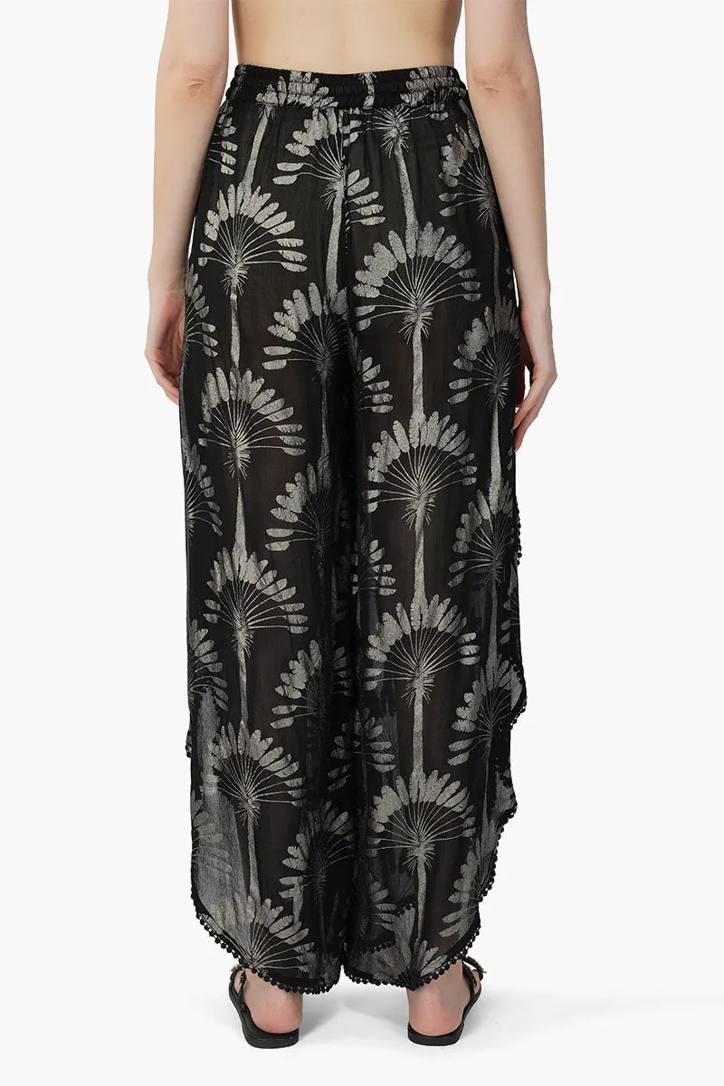 Silver Black Foil Printed Wrap Pants