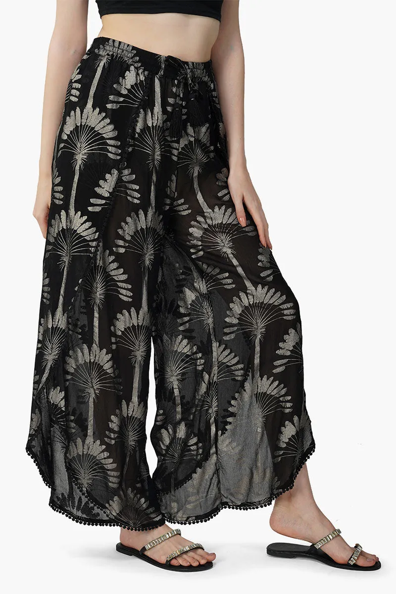 Silver Black Foil Printed Wrap Pants