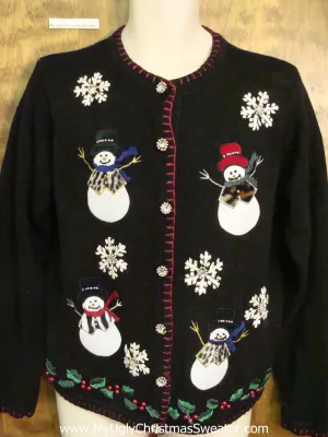 Stick Armed Snowmen Ugly Christmas Sweater Cardigan