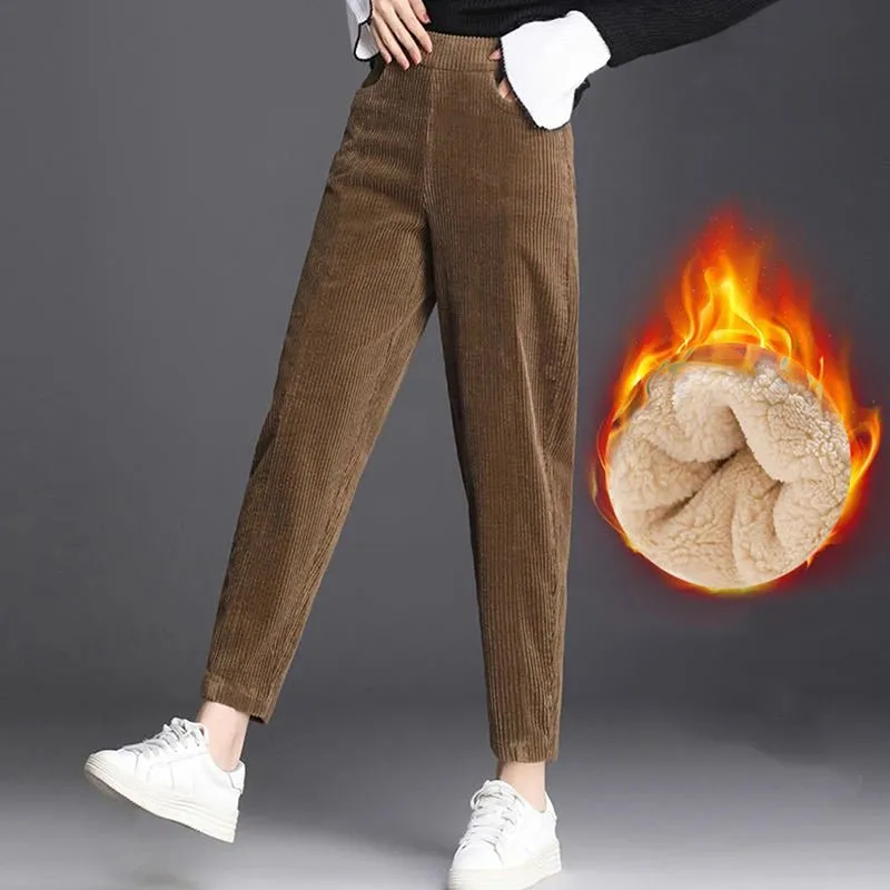 Thick Plush Corduroy Casual Pants For Women in winter