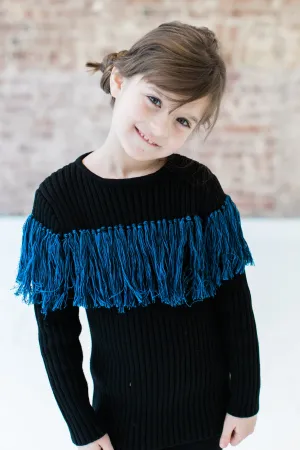 Vierra Rose Anita Fringe Girls Sweater - Blue