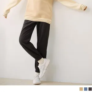 WAFFLE CHECKED ELASTIC WAIST CASUAL LONG PANTS