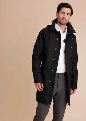 Waterproof Men's Rain Trenchcoat - Black Herringbone