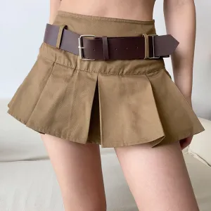 Wenkouban - Y2K Corduroy Pleated Mini Skirt