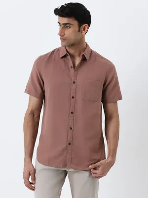 WES Casuals Dusty Rose Slim-Fit Blended Linen Shirt