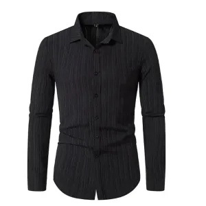 Wiaofellas  -  Plue Size Men's Solid Color Business Casual Shirts Spring And Autumn New Fashion Single-Breasted Lapel Long-Sleeved Shirts