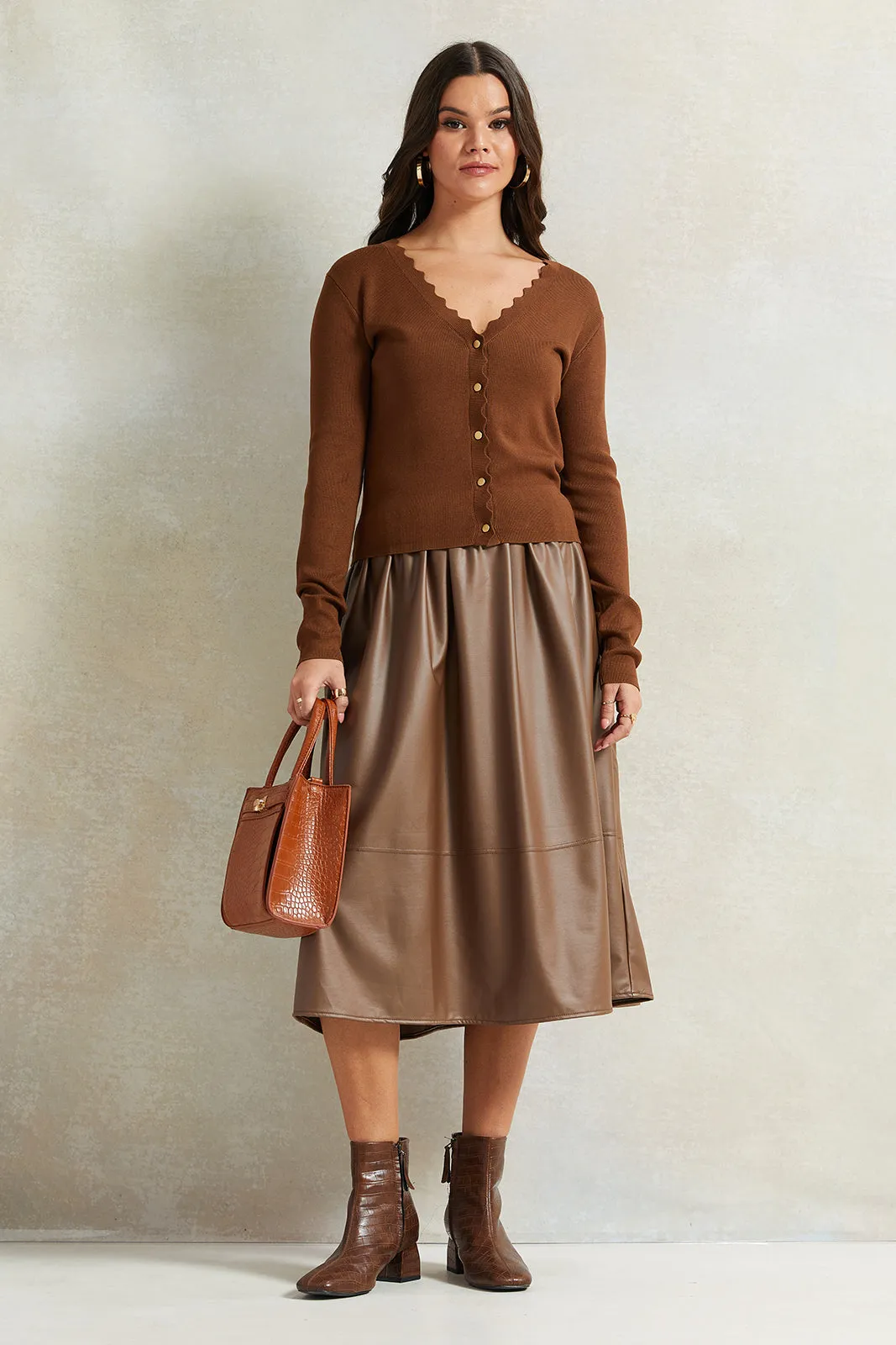 Women Brown Gathered Skirt