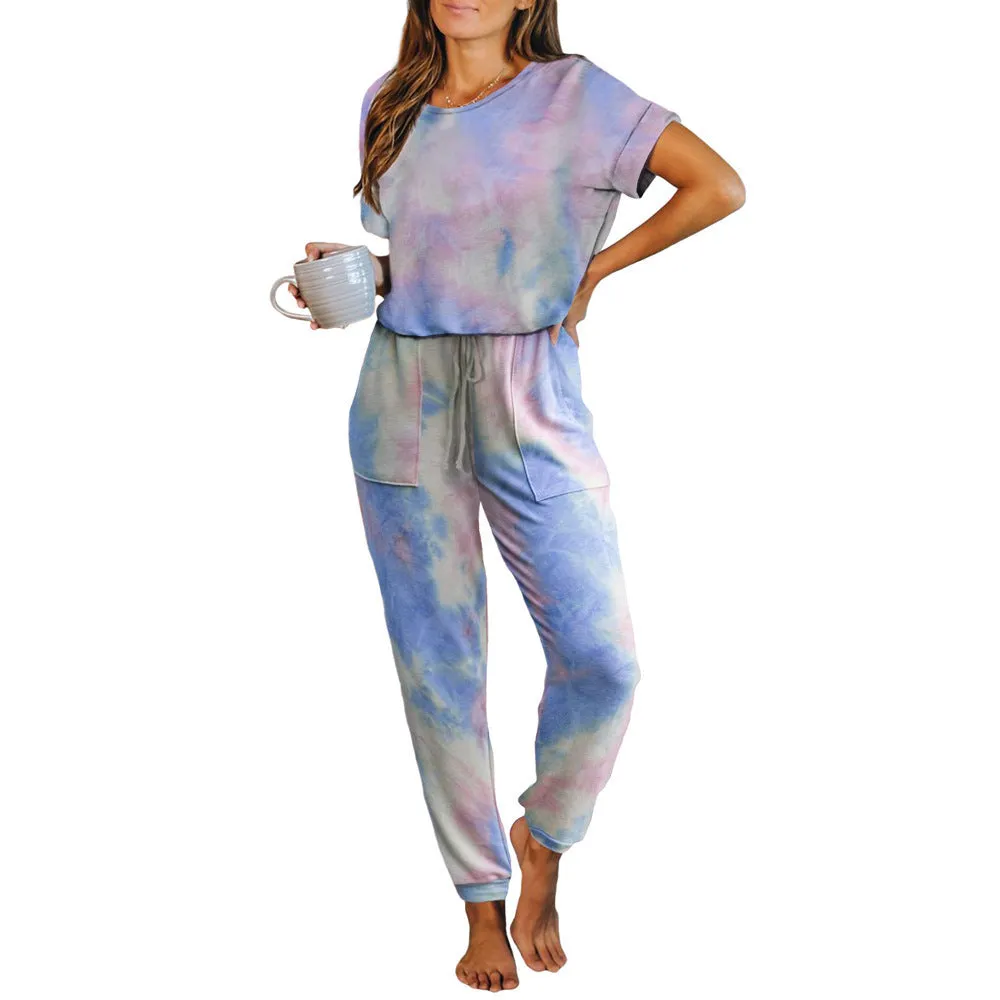 Women's home wear one piece  tie dye printing one-piece pajamas