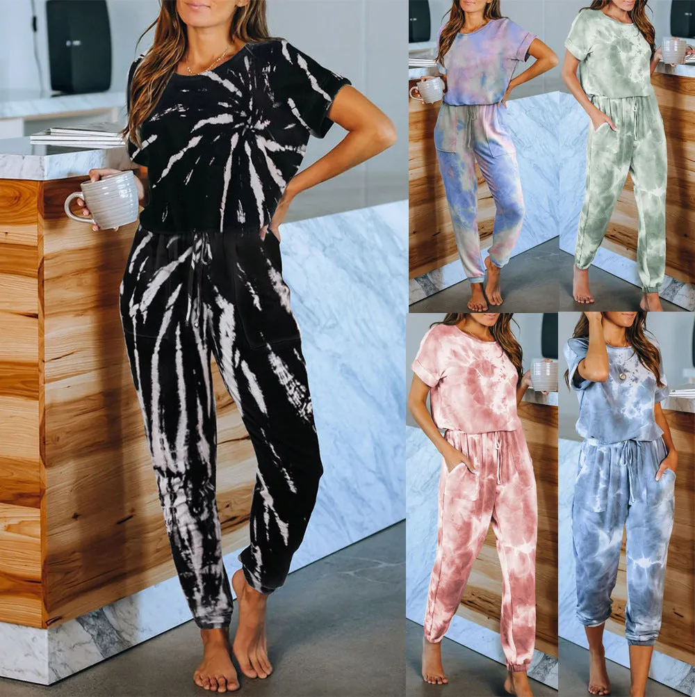 Women's home wear one piece  tie dye printing one-piece pajamas