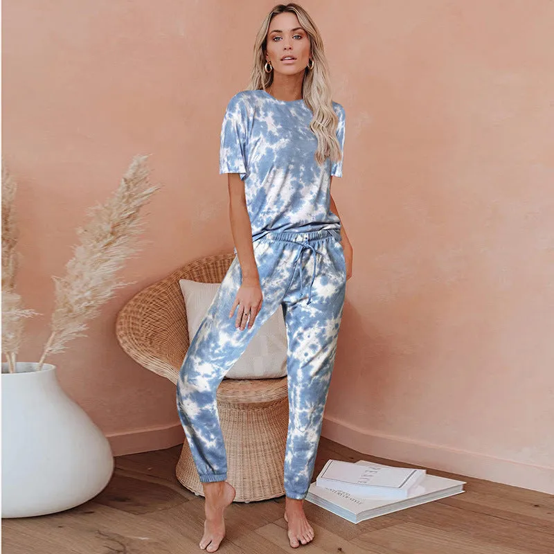 Women's home wear one piece  tie dye printing one-piece pajamas