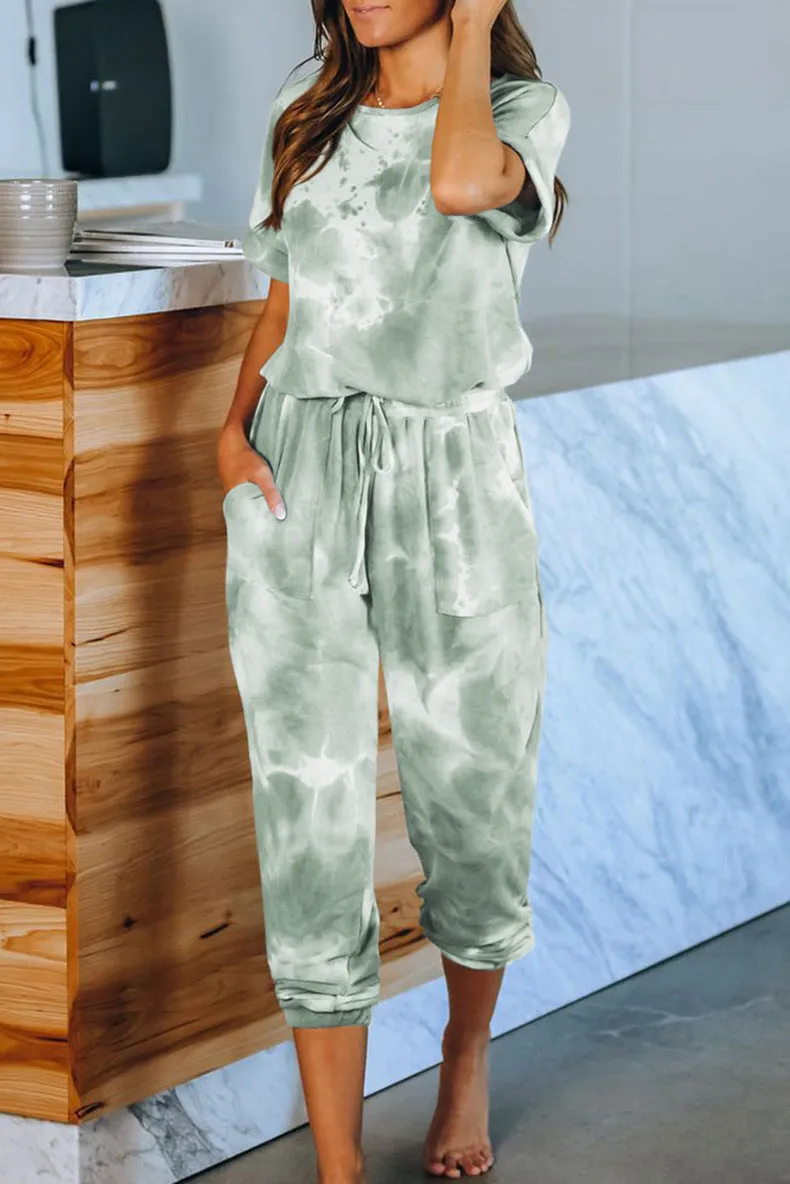 Women's home wear one piece  tie dye printing one-piece pajamas