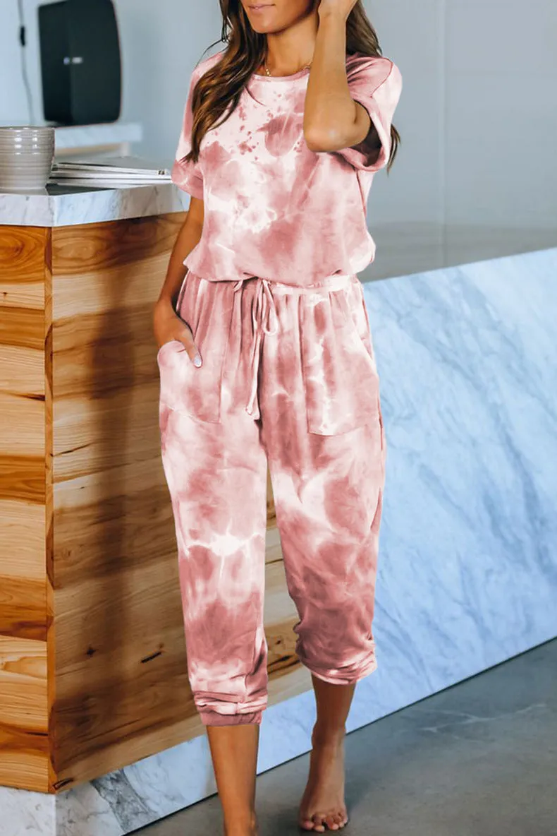 Women's home wear one piece  tie dye printing one-piece pajamas