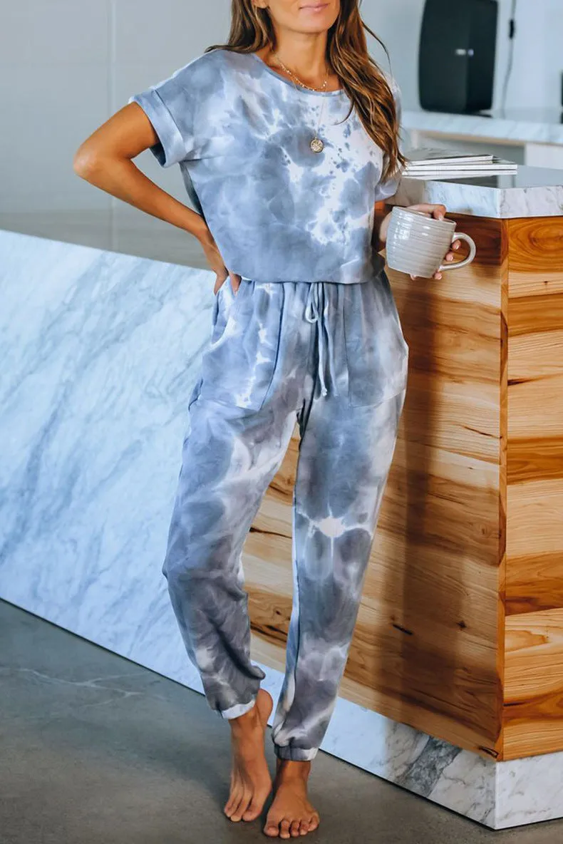 Women's home wear one piece  tie dye printing one-piece pajamas