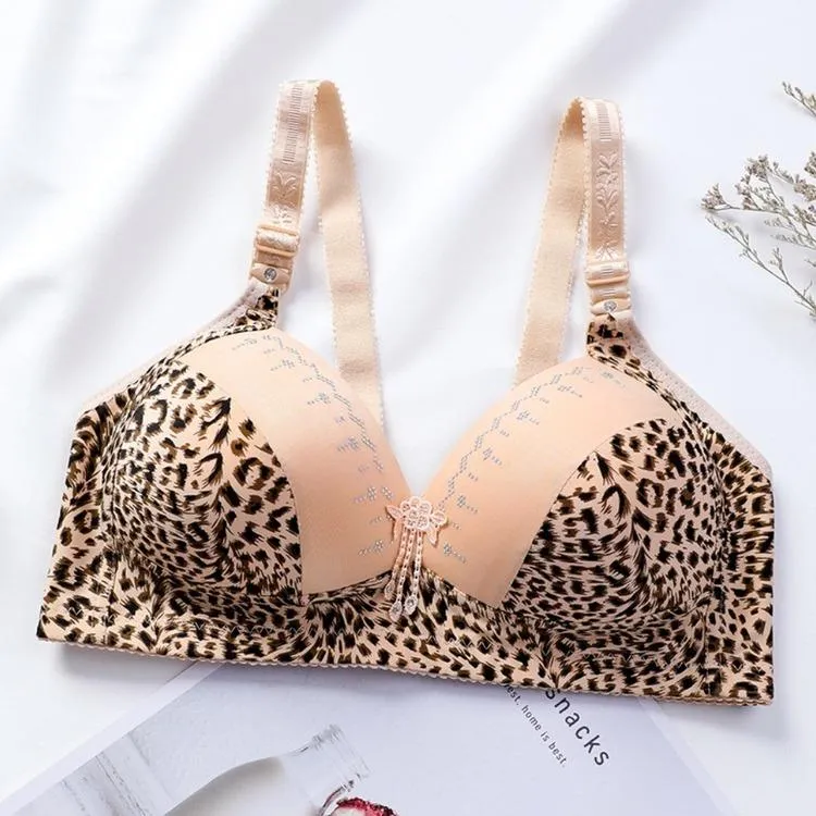 Women's Leopard Patchwork Adjustable Shoulder Strap Bra Ladies Casual Full Cup Breathable Underwear